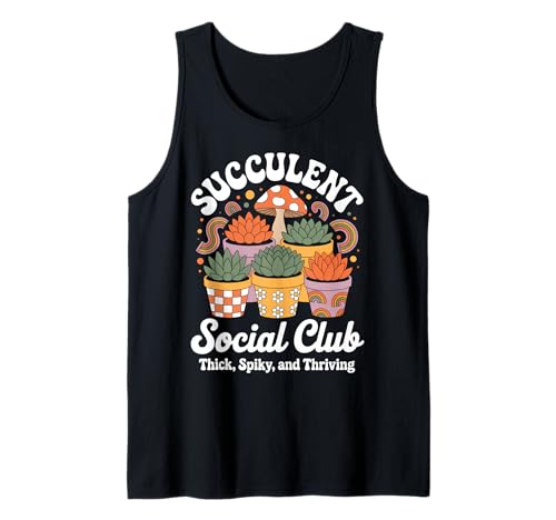 Suculentas Club Social Divertido Cactus Plantas Vintage Camiseta sin Mangas
