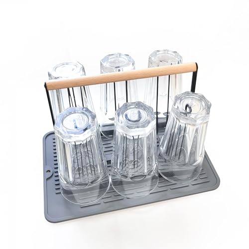 HAOYIJIA Cup Drying Rack, Non-Slip Bottle Drying Rack Space Saving with Wood Handle, Metal Mug...