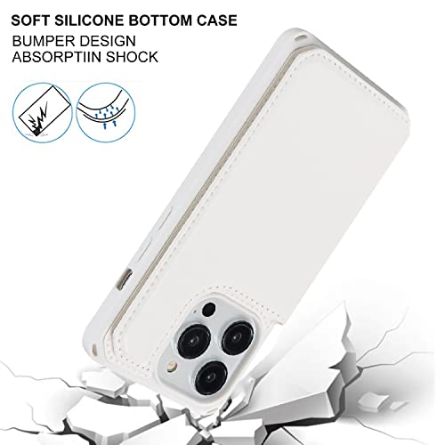 Image of Cavor for iPhone 14 Pro Case with Card Holder,for iPhone 14 Pro Wallet Case for Women Men,Stand and Strap,Leather Shockproof Protective Phone Case-White