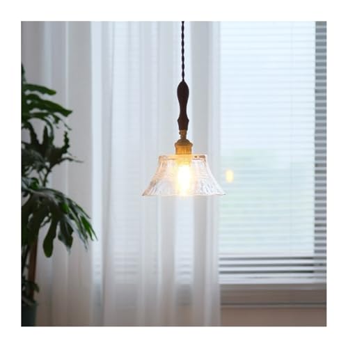 Lampe à suspension en verre clair et bois pour éclairage intérieur de maison