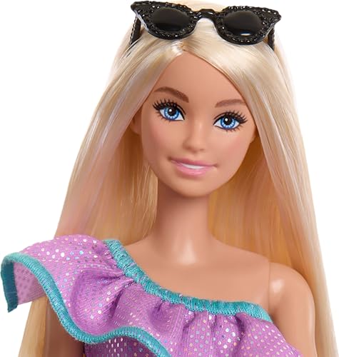 Image of Barbie Doll with Clothes and Accessories, Blond Hair and 3 Party-Themed Mix-and-Match Outfits Including Dresses, Purses and Heels