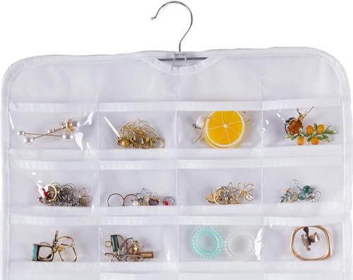 Image of Hanging Jewelry Organizer 48-Pocket Dual-sided Jewelry Storage for Jewelry Earring Necklace Bracelet Ring Storage Travel Holder, WHITE
