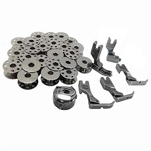 Fbshicung 31Pcs Industrial Sewing Machine Bobbins, Presser Feet, and Bobbin Cases for Juki, Singer, Consew