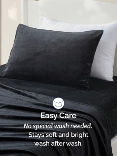 Image of Fleece Sheets Twin Size Set - 3-Piece Velvet Flannel Sheet Set - Black