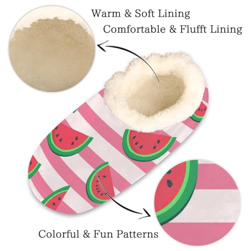 Watermelon Pink Stripes Pattern Slippers for Women Slipper Socks Soft Fuzzy House Slippers Shoes for Indoor Bedroom, Winter Cozy Christmas Gifts2