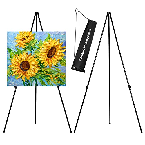 63" Tall Display Easel, Folding Instant Poster Easel, Black Steel Metal Telescoping Art Easel for Display Show, Easy Assembly with Carrying Bag (2Pack)
