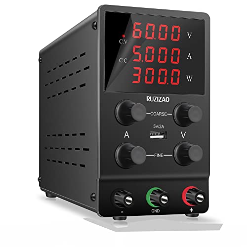 RUZIZAO Fuente de Alimentación Regulable 60V 5A DC Fuentes de Alimentación de Laboratorio Fuente de Alimentacion de Banco Ajustable Pantalla LED de 4 Dígitos
