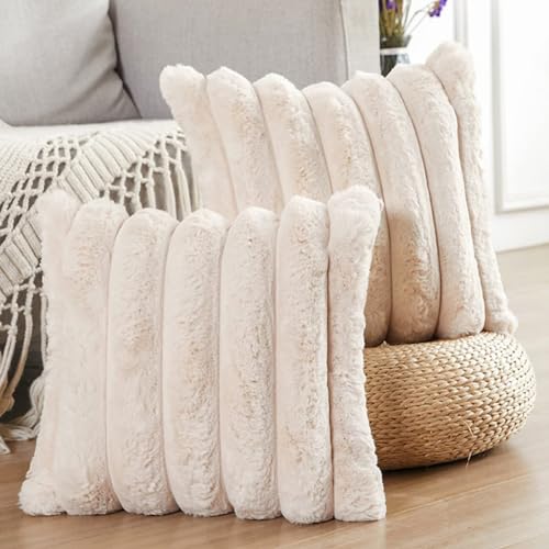 Housses de coussin en peluche double face douces et moelleuses à rayures vert moderne - 5