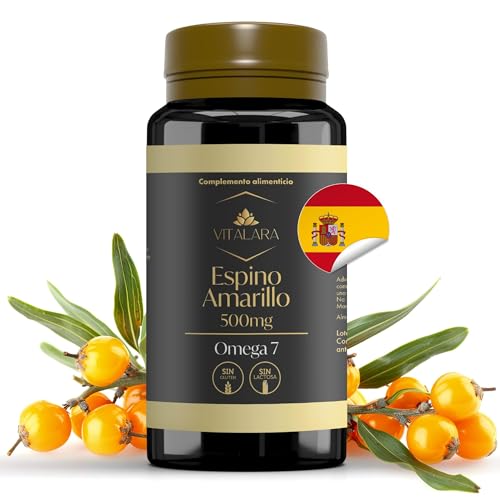 Omega 7 Espino Amarillo para Piel, Mucosas y Sistema Inmune | Aceite Espino Amarillo 500mg | 110 Antioxidantes Capsulas – Sin Gluten y Sin Lactosa | Fabricado en España