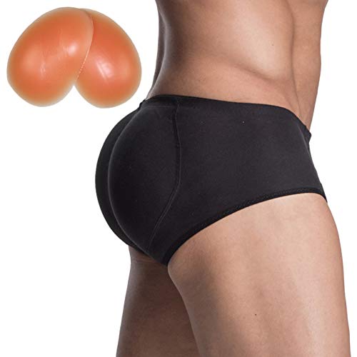 Rosie Men's Padded Underwear Seamless Butt Lifter Hip Enhancer Shaper Briefs,Black,M