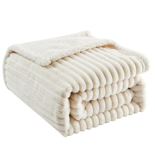 Qeils Waterproof Calming Cat Blanket for Indoor Cats, Noiseless Soft Plush Dog Blanket for Pets, 500GSM Thick Faux Fur Pet Throw, Couch Furniture Protector for Puppy, Cream, 25x30IN