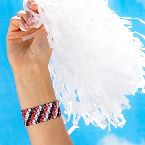 INK + ALLOY Game Day Striped Cuff Bracelets for Women, Beaded Stretch Bracelet for Football Gameday Outfits, Handmade Jewelry for College Students, Teachers, Football Moms, 1-Inch W2