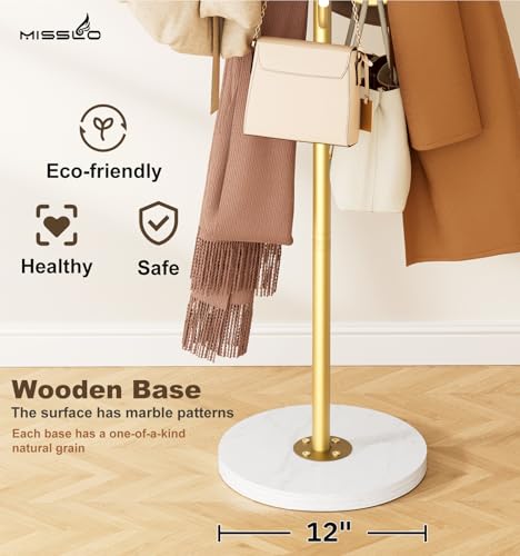 MISSLO Heavy Duty Coat Rack Freestanding with Stable Wood Base Modern Gold Coat Tree with 12 Hooks Adjustable Coats Hanger Stand Stylish Standing Clothes Tree for Entryway Bedroom Corner Hall by MISSLO - Image 3