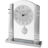  AMS - Quarzuhr -Tischuhr mit Pendel - Pendeluhr - Metallgehäuse gebürstet - Aluminium-Zifferblatt