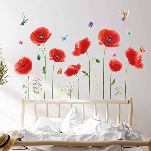 Decowall DS9-2104 5 Large Poppy Wall Stickers Red Flower Butterfly Decals Removable thumb #2