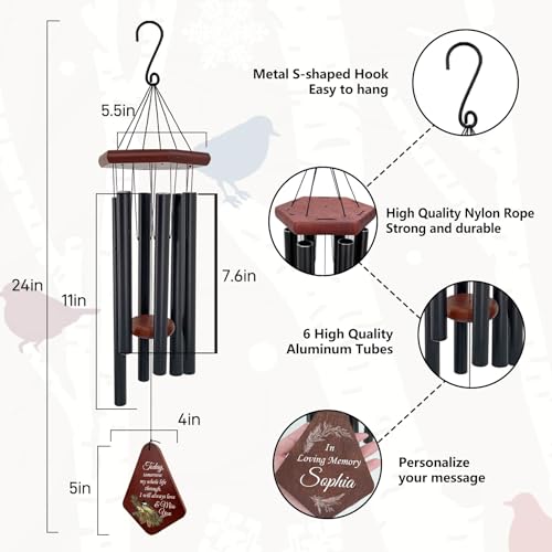 Image of ASTARIN Personalized Name Memorial Wind Chimes, Sympathy Gift for Loss of Lover Mom Dad, Bereavement Deep Tone Wind Chimes for Outside in Memory Gift, Decor Outdoor Garden Patio