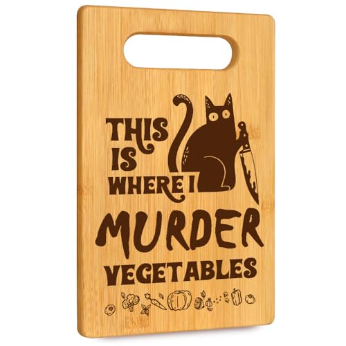 Tabla de cortar rectangular de bambú con diseño de gato miniatura 1