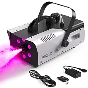 Maquina de Humo,Máquina de niebla U`King 1200 W luz LED con mando a distancia 6 luces de colores controlables portátil adecuada para Navidad Halloween fiestas bodas actuaciones escénicas
