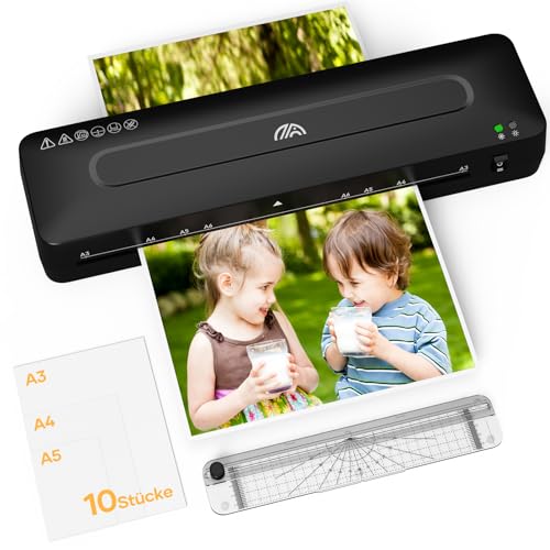 Crenova Plastificadora A3 con Guillotina, Modo Frío y Caliente, Laminadora con 10 hojas de plastificación, Ideal para Colegio Oficina Estudio Fotográfico, Negro