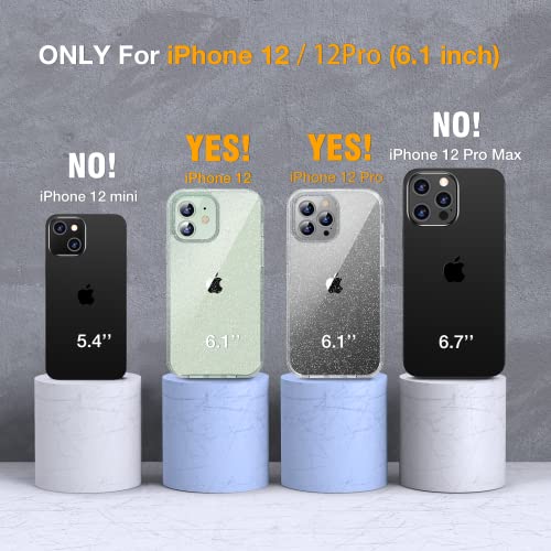 Image of Miracase Glass Series for iPhone 12 /12 Pro Case 6.1 inch, Upgraded Full-Body Rugged Phone Bumper Case Cover with Built-in 9H Tempered Glass Screen Protector and Camera Protector, Clear Glitter