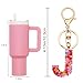 TOS Mini Tumbler Keychain Cute Stanley Cup Charms For Backpack Initial Letter Fashion Tassel Butterfly Pendant Keychain For Women (Pink-J)