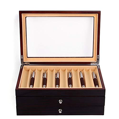 Eapmic 3 Layer Wood Pen Display Box 34 Pen Organizer Box, Pen Display Case Storage Box,Top Glass Window Pen Fountain Collection Display Case (Black) #TOP2