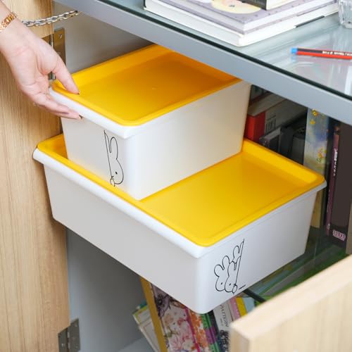 Image of Nayasa Lego Print Stack N Store Plastic Storage Boxes with Lid & Side Handle | Multipurpose Storage Stackable Box | Strong and Durable | Set of 3, 5 L & 12 L | Small + Big | Yellow