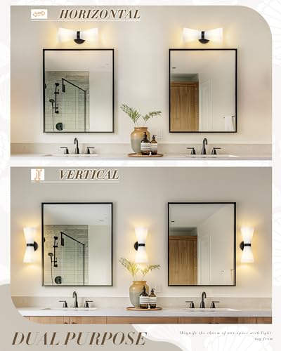 Image of Black Wall Sconces Set of Two, HWH Modern Wall Light Fixtures Indoor Wall Lamp Up and Down, Matte Black Finish with Frosted Milk White Striped Glass Shade, 5HZG97B-2W-2PK BK