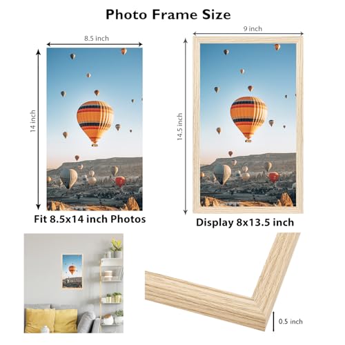 Image of JCJMY 8.5x14 Picture Frame for Wall Hanging, Wall Mounting Horizontally or Vertically, 8.5 x 14 Wall Gallery Poster Photo Frame with Shatter Resistant Plexiglass, Natural