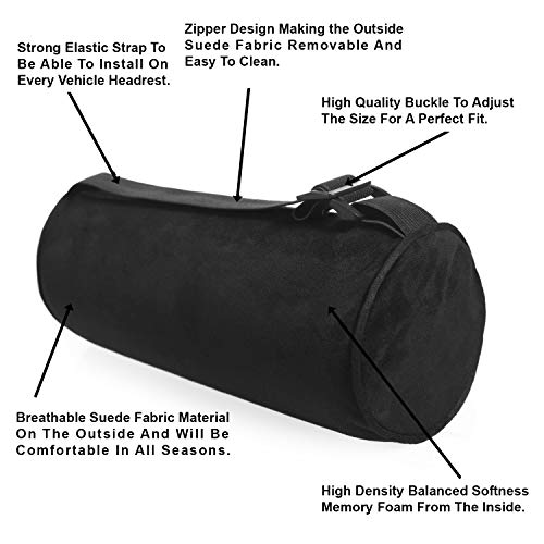 Lebogner Car Headrest Pillow, Travel Neck Support Cushion For Pain, Muscle Tension Relief And Cervical Support With Adjustable Straps For Car Seat, Home And Office, Memory Foam Ergonomic Design, Black #TOP1