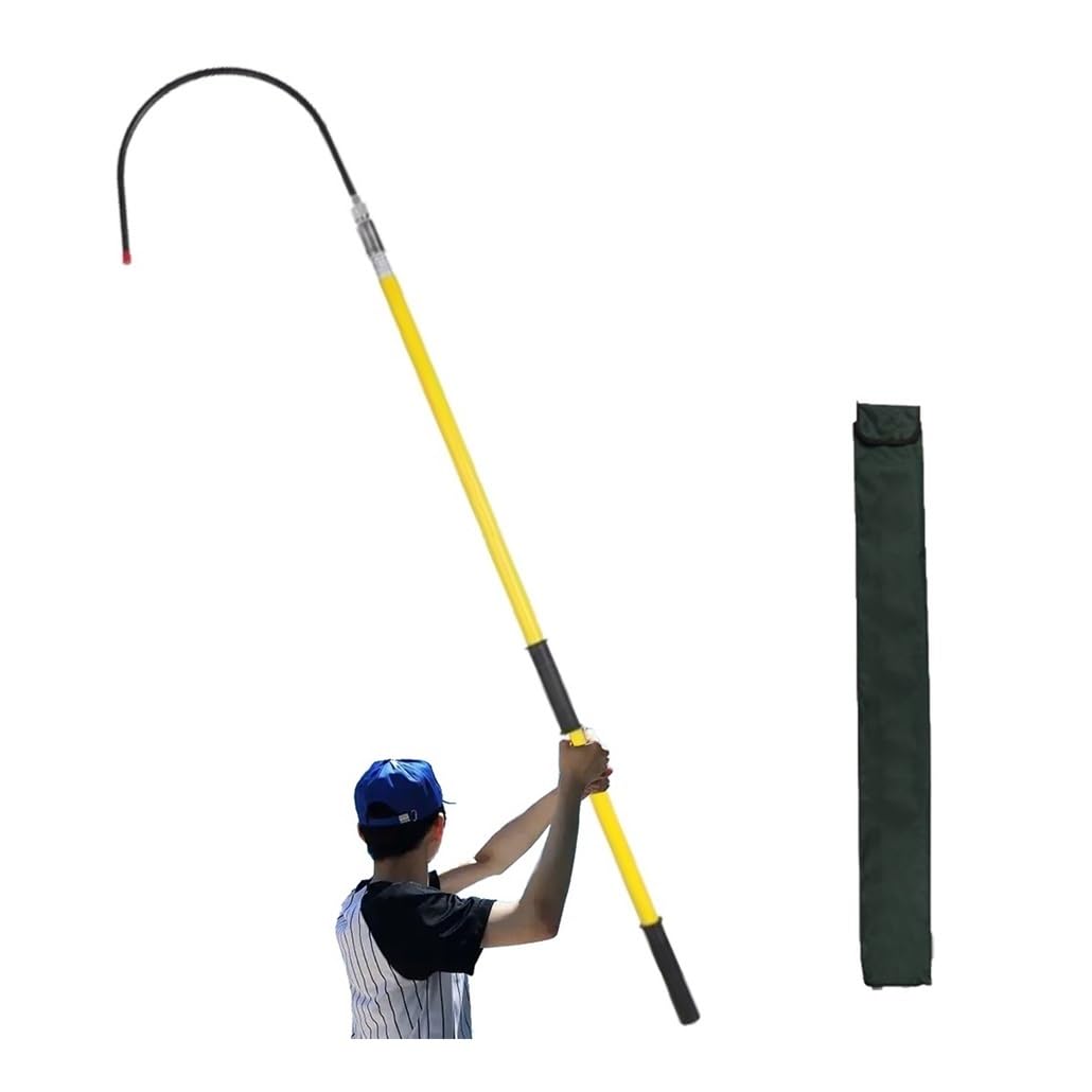 MSHGSKU High Voltage Insulated Rescue Hook with Pole - 2.0m (6.6ft) Anti-Electrocution Fiberglass Tool for Factory & Home Safety (Yellow)
