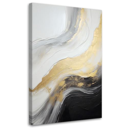 Pintura abstracta oro y negro BOSKMS para decorar un salón moderno