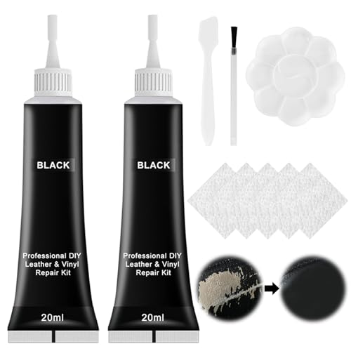 Kit Riparazione Pelle, 2 Pezzi Crema di Riparazione in Pelle, Balsamo Riparazione Pelle, Riparazione di Graffi in Pelle per Crepe da Restauro in Pelle, Seggiolini Auto, Divani, Scarpe, Nero