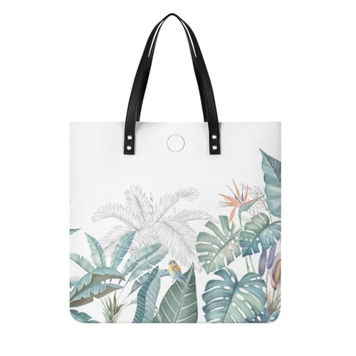 Sac shopping oiseau blanc et vert pour femmes grand tote bag de voyage 39x39cm