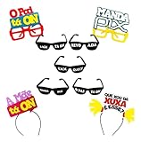 Kit Carnaval de Festa 6 Peças Acessórios Decorativos com Óculos e Placas em EVA Arco para Cabelo com Frases Coloridas Adereços para Fantasias e Festas Formatura Baile
