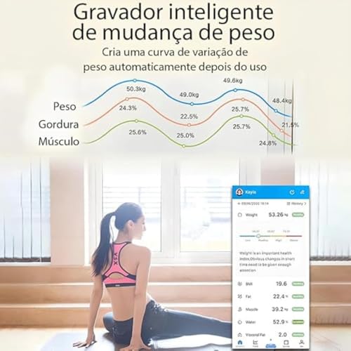 Balança Digital Bioimpedância Corporal Bluetooth de Vidro de 180 Kg Controle Completo da Sua Saúde c