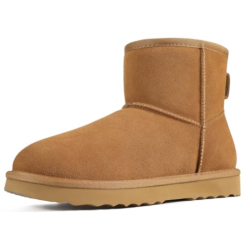 KIDMI Women's Classic Genuine Suede Mini Boots Fuzzy Snow Booties with Fur Lined