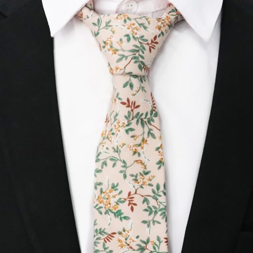 Image of Cotton Floral Ties for Men 2.76 inch Men's Skinny Tie Linen Flower Printed Neck Tie for Wedding Dating Party