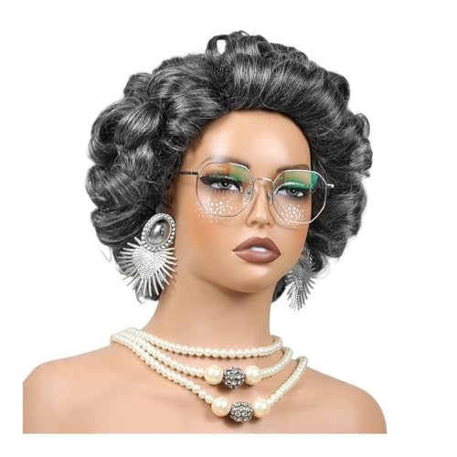 Perruque courte bouclée pour usage quotidien coupe lutin grise cheveux humains