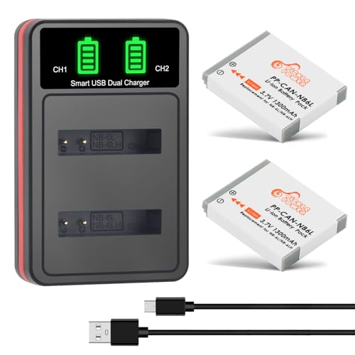 NB-6L NB-6LH Battery 2 Pack and LED Dual Charger for Canon PowerShot SX500 is SX510 HS SX520 HS SX530 HS SX540 HS SX170 is SX700 HS SX710 HS SX610 HS SX280 HS D20 D30 S90 S120