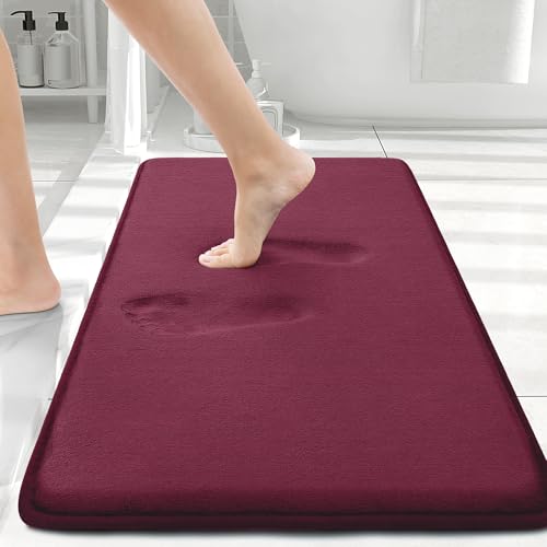 Smiry Tapis de bain en mousse à mémoire de forme extra doux et absorbant, antidérapant et lavable, pour sol, douche et baignoire (76,2 x 50,8 cm, bordeaux)