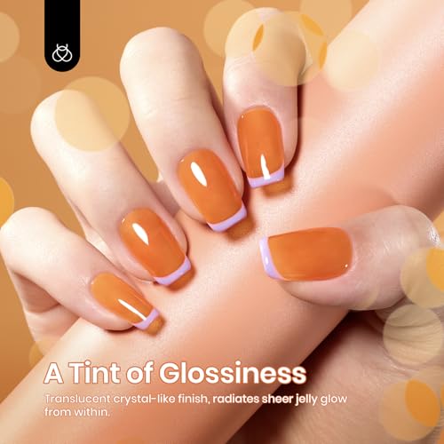 Image of Beetles Orange Gel Nail Polish, 15ML Summer Jelly Gel Polish Sheer Translucent Effect Gel Soak Off UV Orange Burst Series French Nail Art Manicure Gift for Women