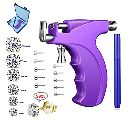 Professional Ear Piercing Gun Kit Reusable for Body Nose Lip Piercing with 16 Pairs Hypoallergenic Earrings (6 Pairs Sterling Silver Stud Earrings 18K Yellow Gold Plated+10 Pairs Gun Stud Earrings)