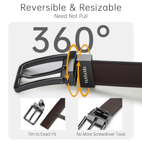 VANNANBA Men's Reversible Belt 100% Genuine Leather Dress Casual - 1 Belt 2 Styles for 2 Sides4