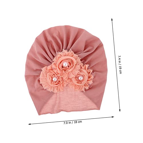 2Pcs Cotton Turban Hats Stylish Flower Design All Match Beanie for Boys Comfortable Washable Headwear for Parties Daily Use Pink3