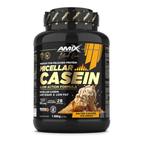 Amix™ Black Micellar Casein 1000g – Caseína Micelar de Liberación Lenta con DigeZyme® y Bajo en Azúcares y Grasas - Sabor Caramelo salado