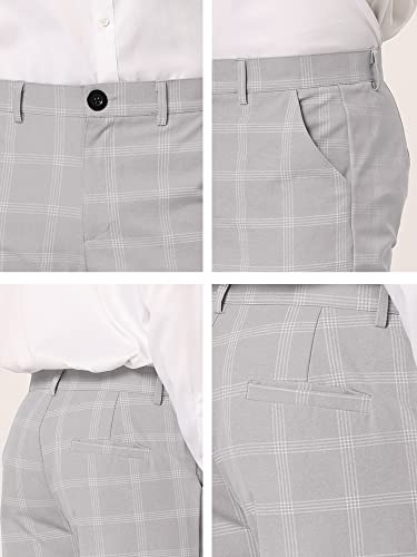 Lars Amadeus Men's Dress Plaid Slim Fit Flat Front Business Pencil Pants With Pockets 32 Light Gray #TOP5
