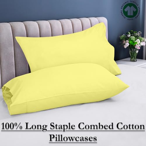Image of ROYALE LINENS 300 Thread Count 100% Long Staple Combed Cotton Pillowcases Set of 2 - Ultra Soft - Queen Bed Pillow Cover - 20 inchx30 inch -Breathable, Cool & Crisp Percale Yellow Pillow Cases (Queen, Yellow)