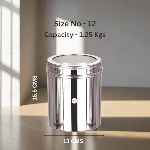 Image of Opullo Stainless Steel Top See Through Containers for Kitchen | Mirror Polished Stainless Steel Containers with Lid | Multipurpose Dabba Set for Kitchen | Pack of 6 | 1.25 Kgs