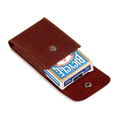 Playing Card Case, Leather Case for Board Games, Playing Card Holder, Card Deck Holder (Cognac)